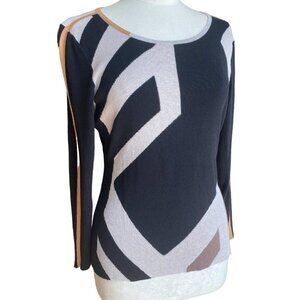 Nic + Zoe Abstract Color Block Geometric Sweater Neutral Avant Garde Art Deco-PL